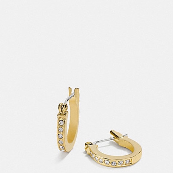 Coach Gold Color Pave Signature Huggie Earrings - Picture 2 of 4